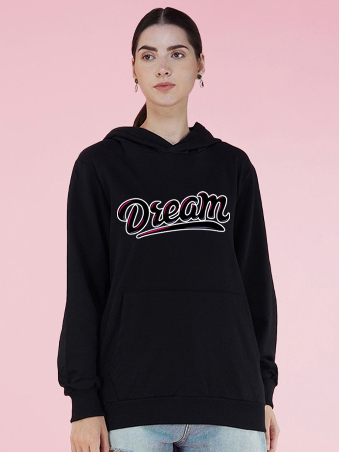 

NUSYL Graphic Printed Hooded Oversized Sweatshirt, Black
