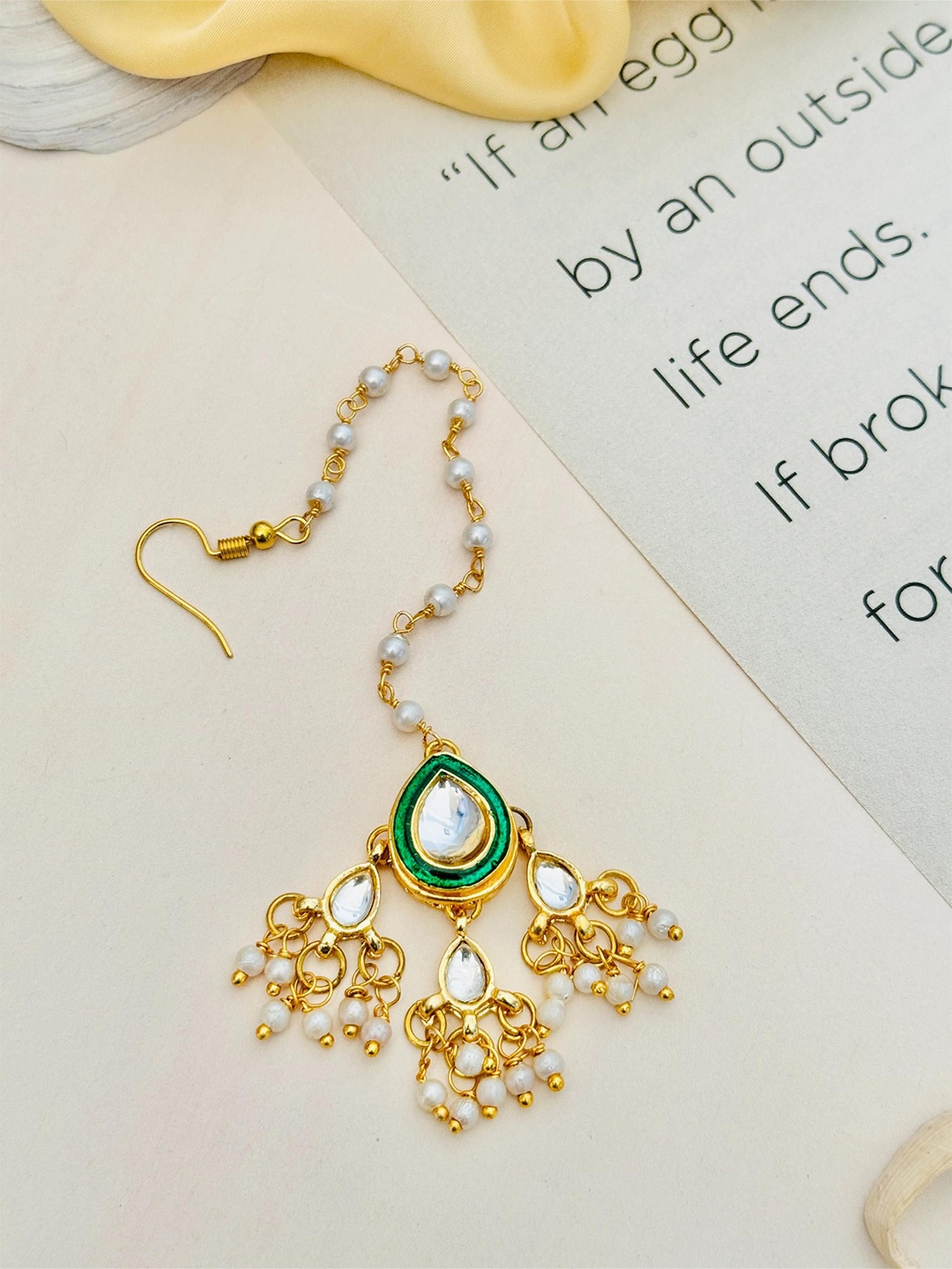 

ABDESIGNS Gold-Plated Artificial Stones and Beads Studded Maang Tikka Head Jewellery