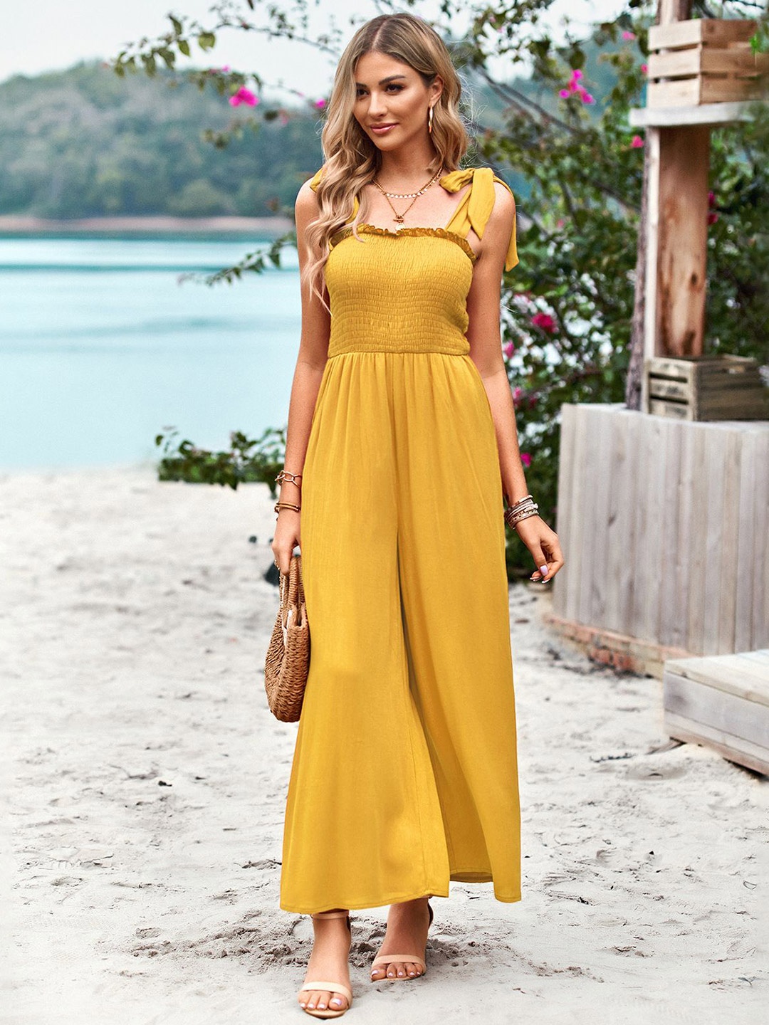 

StyleCast Women Shoulder Straps Basic Jumpsuit, Mustard