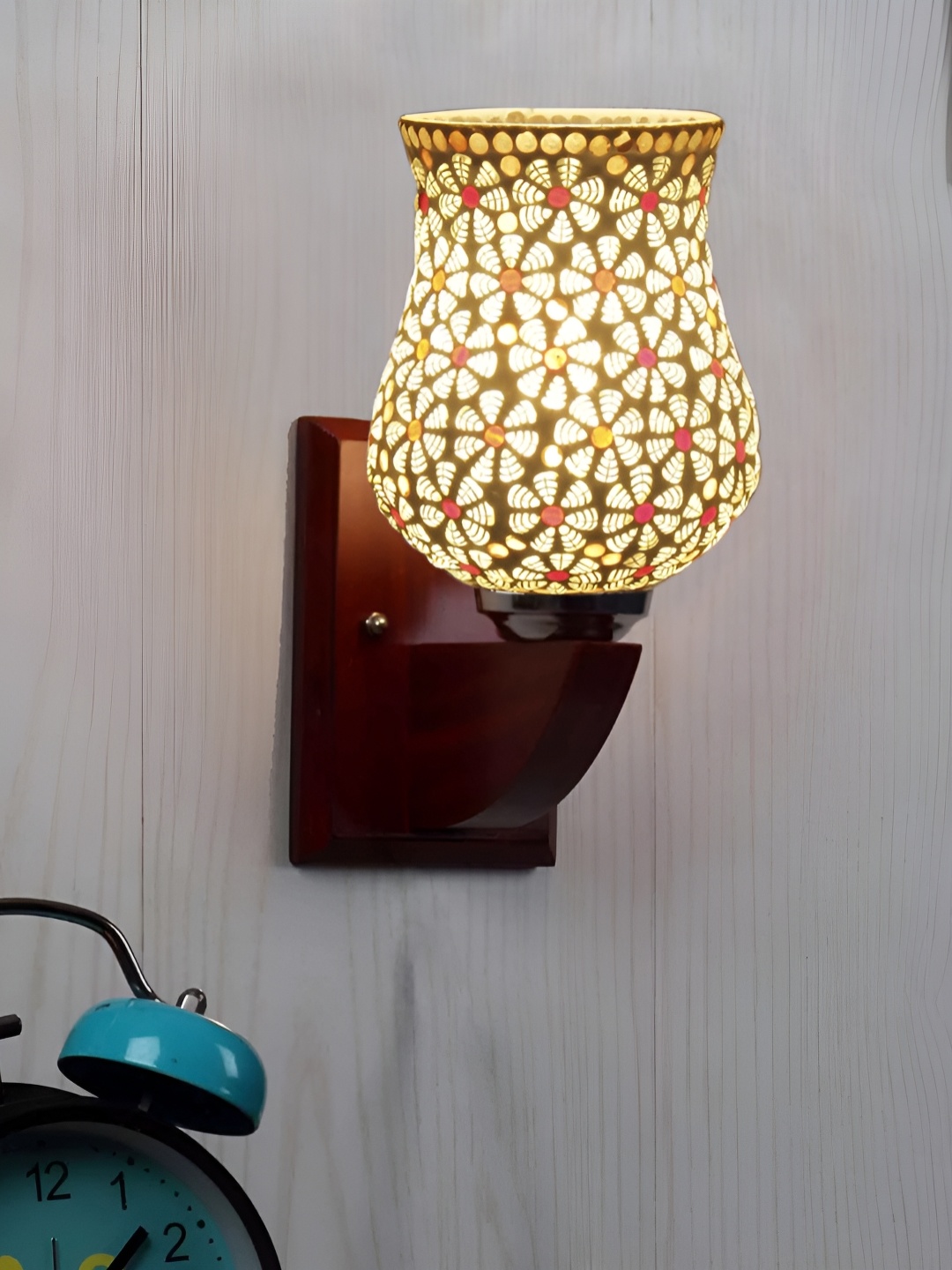 

Devansh White & Pink Printed Wood Traditional Wall Lamp