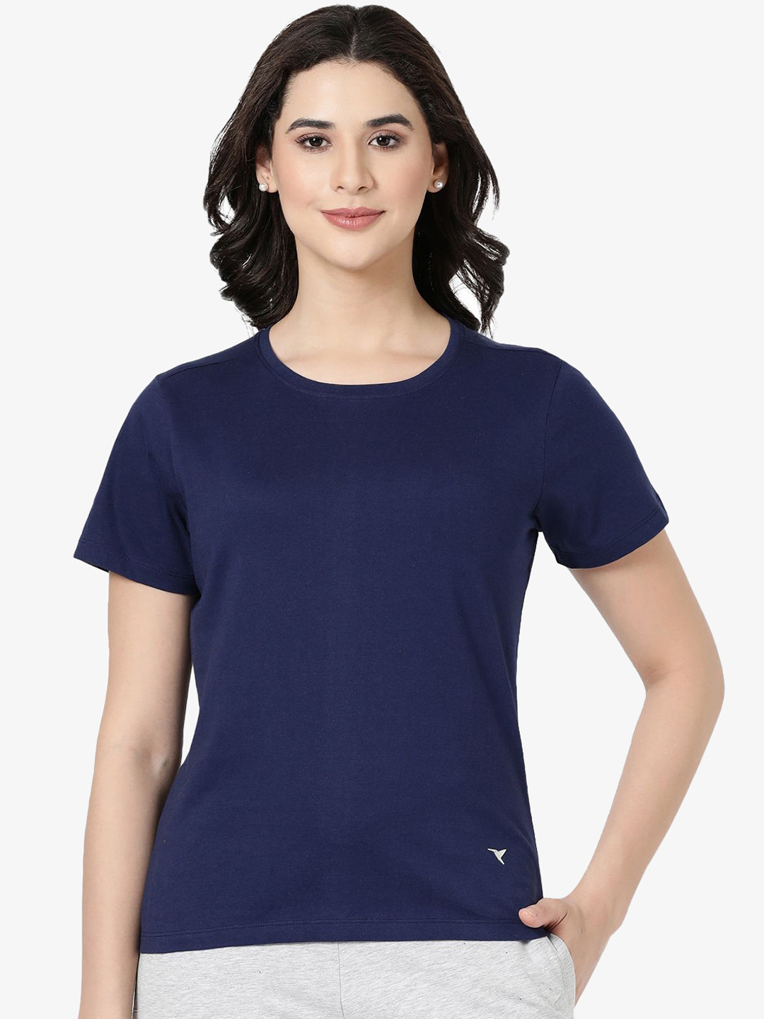 

BLOSSOM Pure Cotton Short Sleeves Lounge T-Shirt, Navy blue