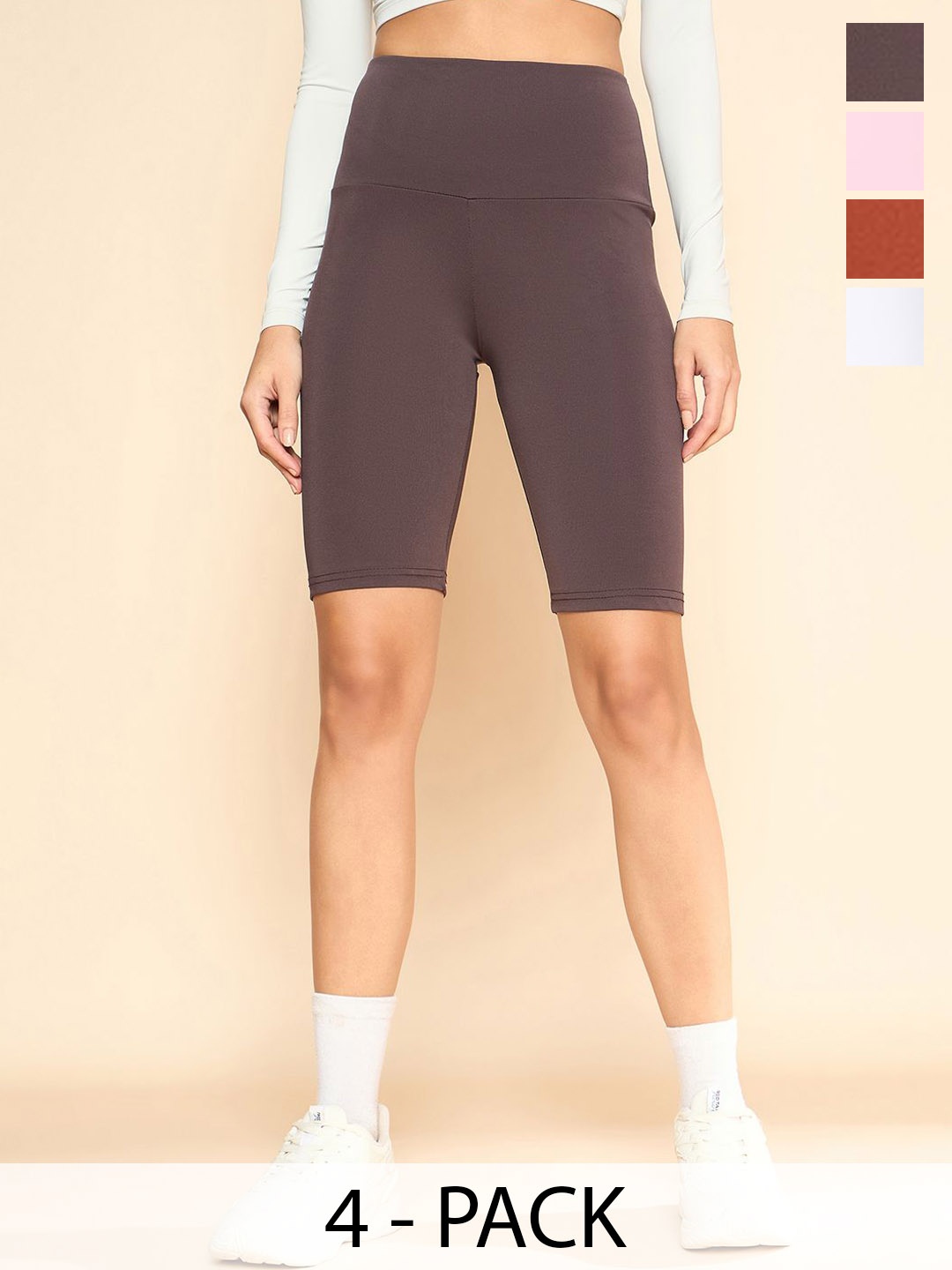 

COLOR CAPITAL Pack Of 4 High Rise Above Knee Gym Tights, White