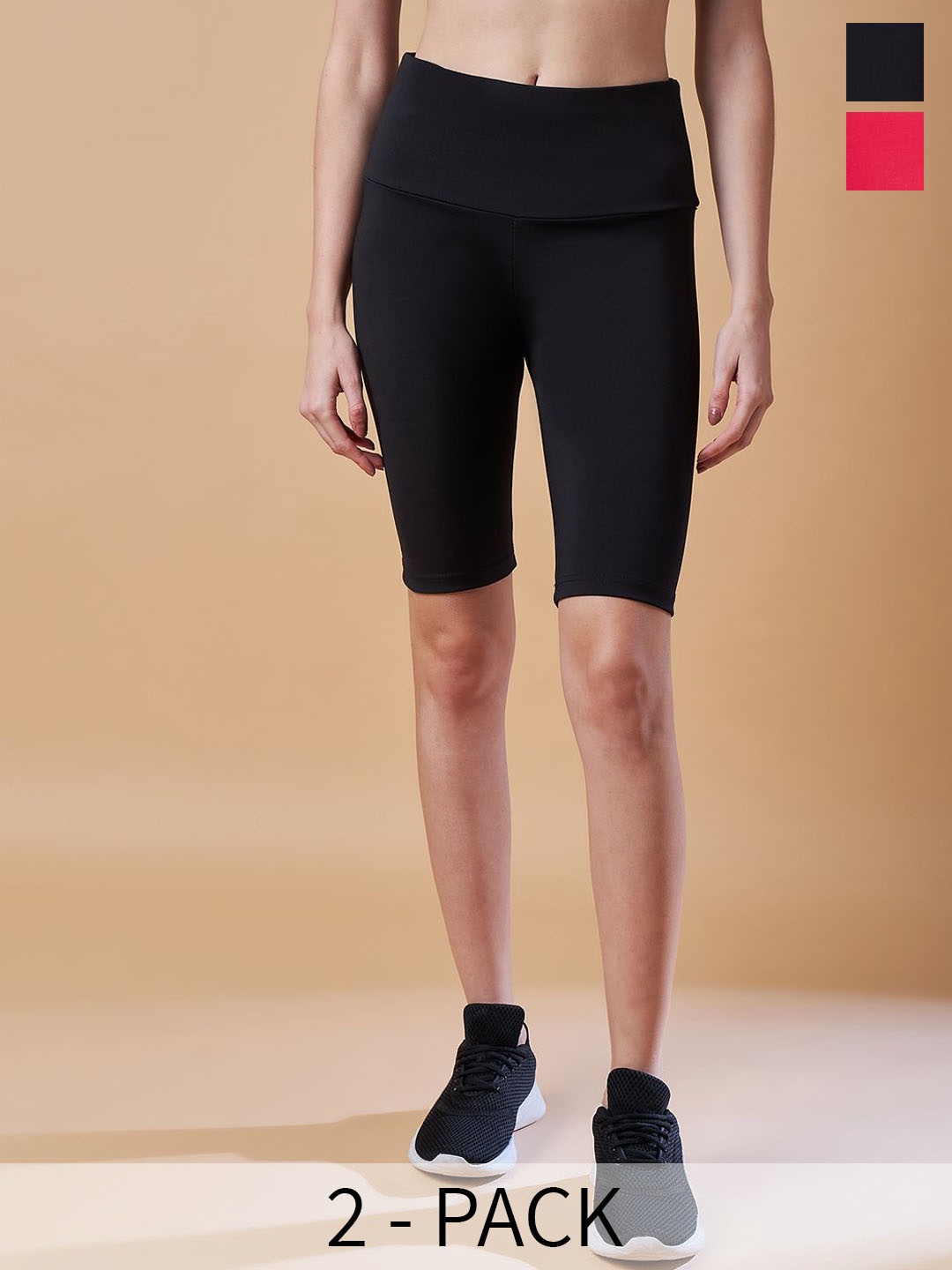 

COLOR CAPITAL Women Pack of 2 Above Knee Gym Tights, Black