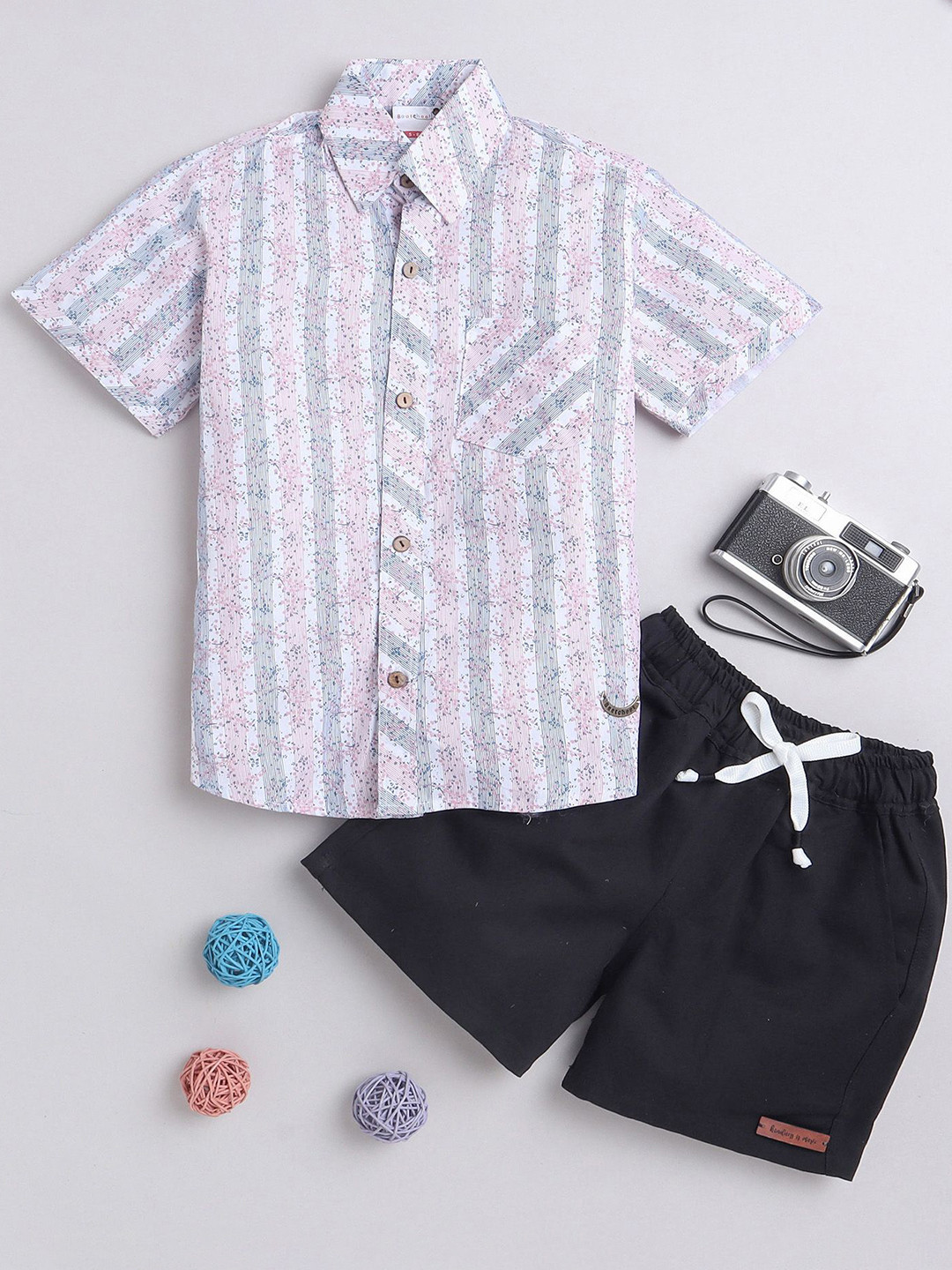 

BAATCHEET Boys Pure Cotton Printed Shirt with Shorts, Pink