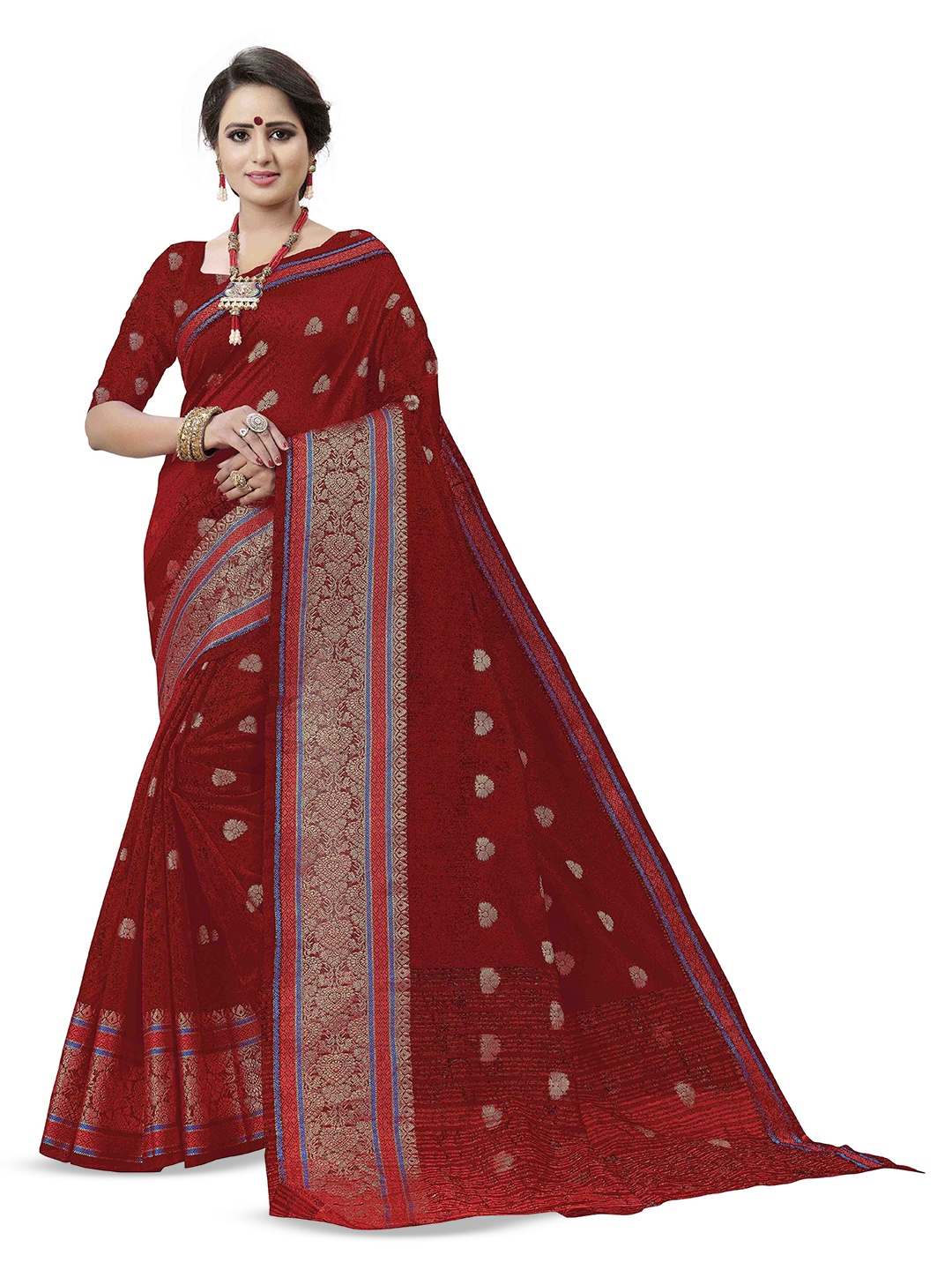 

Maroosh Woven Design Zari Saree, Maroon