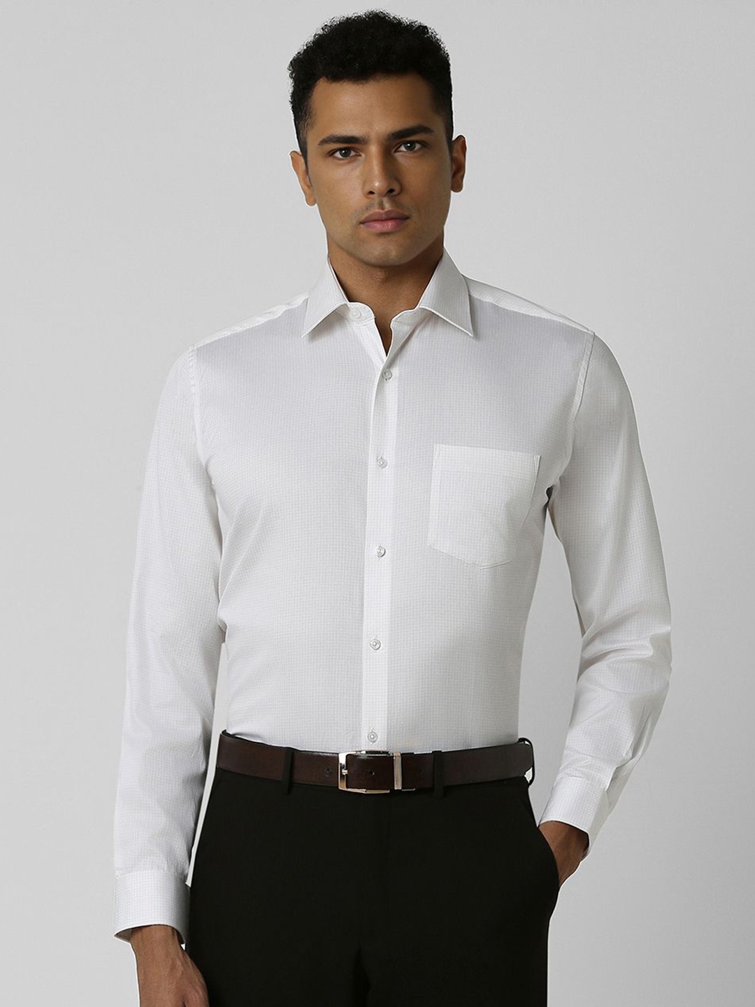

Van Heusen Men Spread Collar Micro Checked Cotton Slim Fit Formal Shirt, White