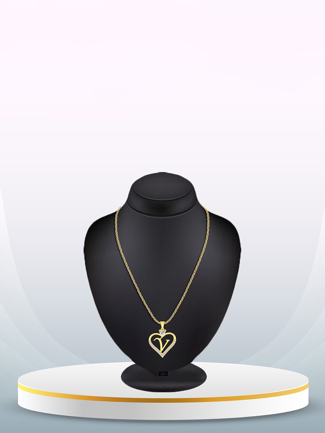 

Heer Collection Gold-Plated Cubic Zirconia Heart Shaped Alphabet V Pendant with Chain