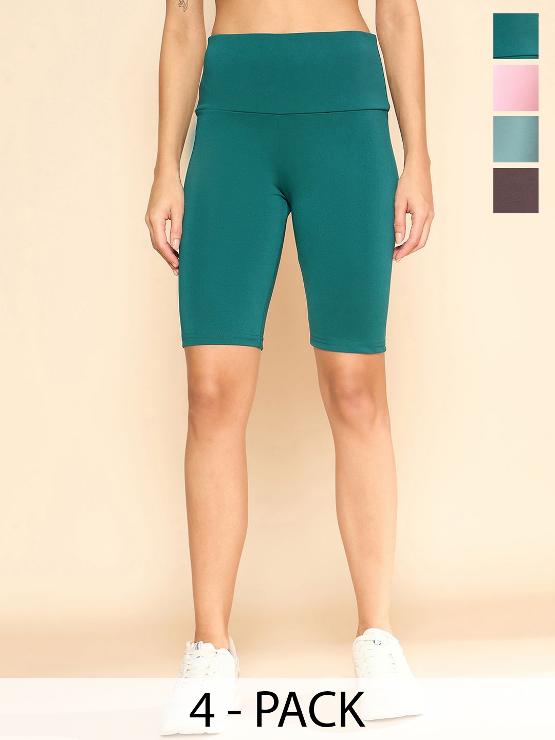 

COLOR CAPITAL Pack Of 4 High Rise Above Knee Gym Tights, Green