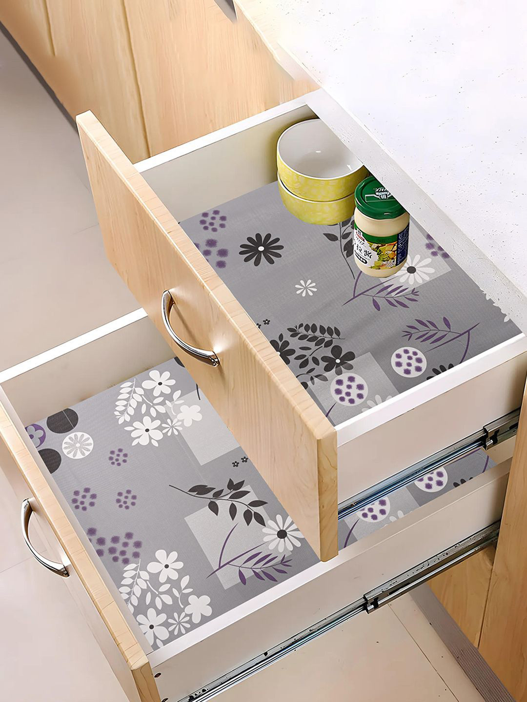 

Kuber Industries Grey & White 3 Pieces Printed Water Resistant Shelf Liner Organisers