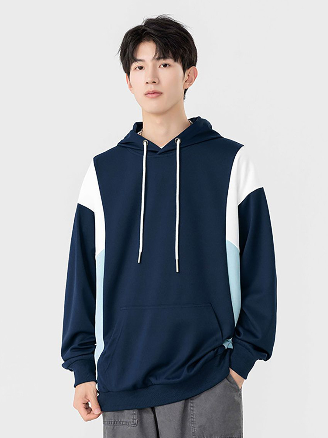 

StyleCast x Revolte Men Striped Hooded Sweatshirt, Navy blue