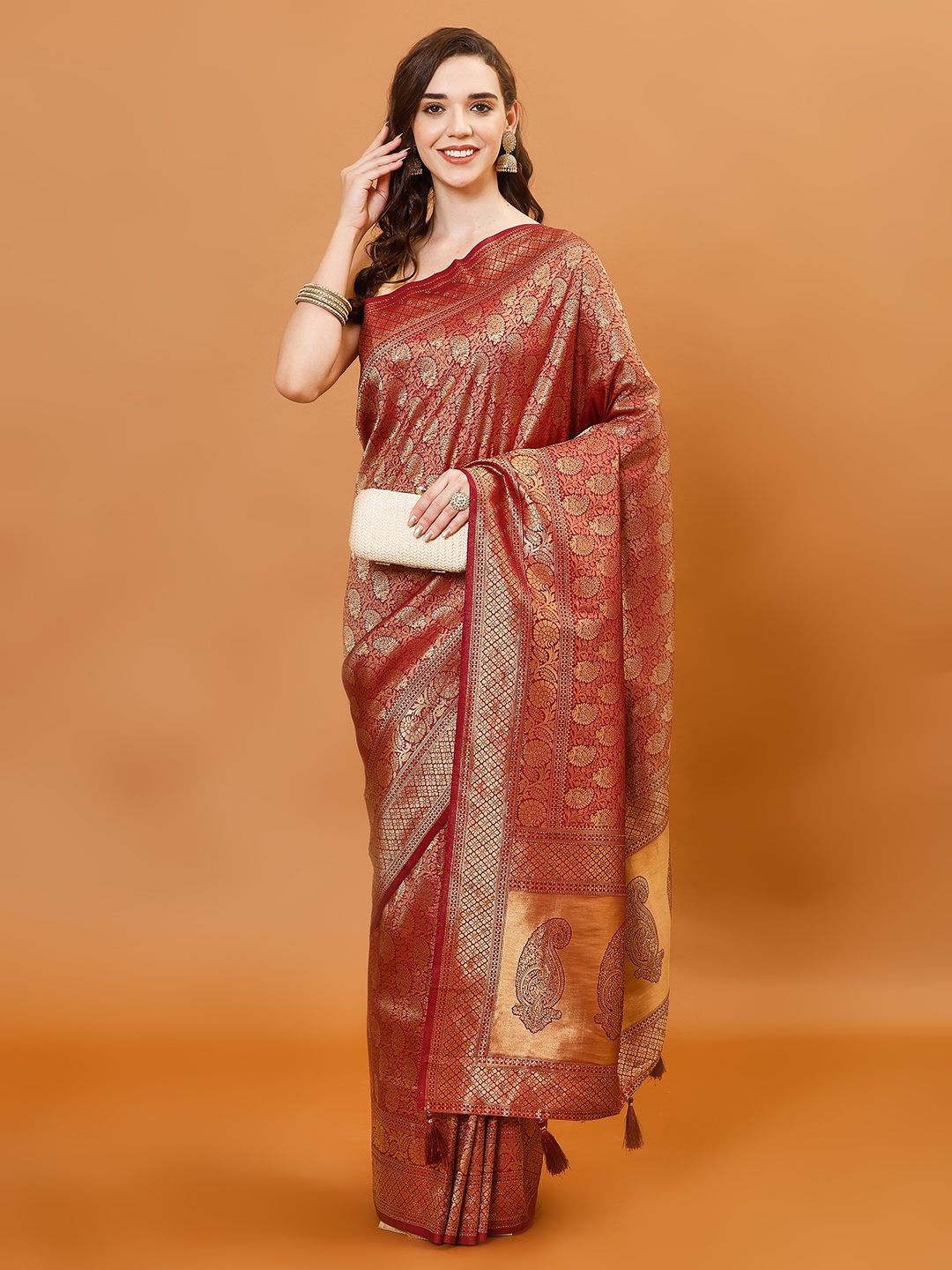 

Meena Bazaar Woven Design Zari Art Silk Saree, Burgundy