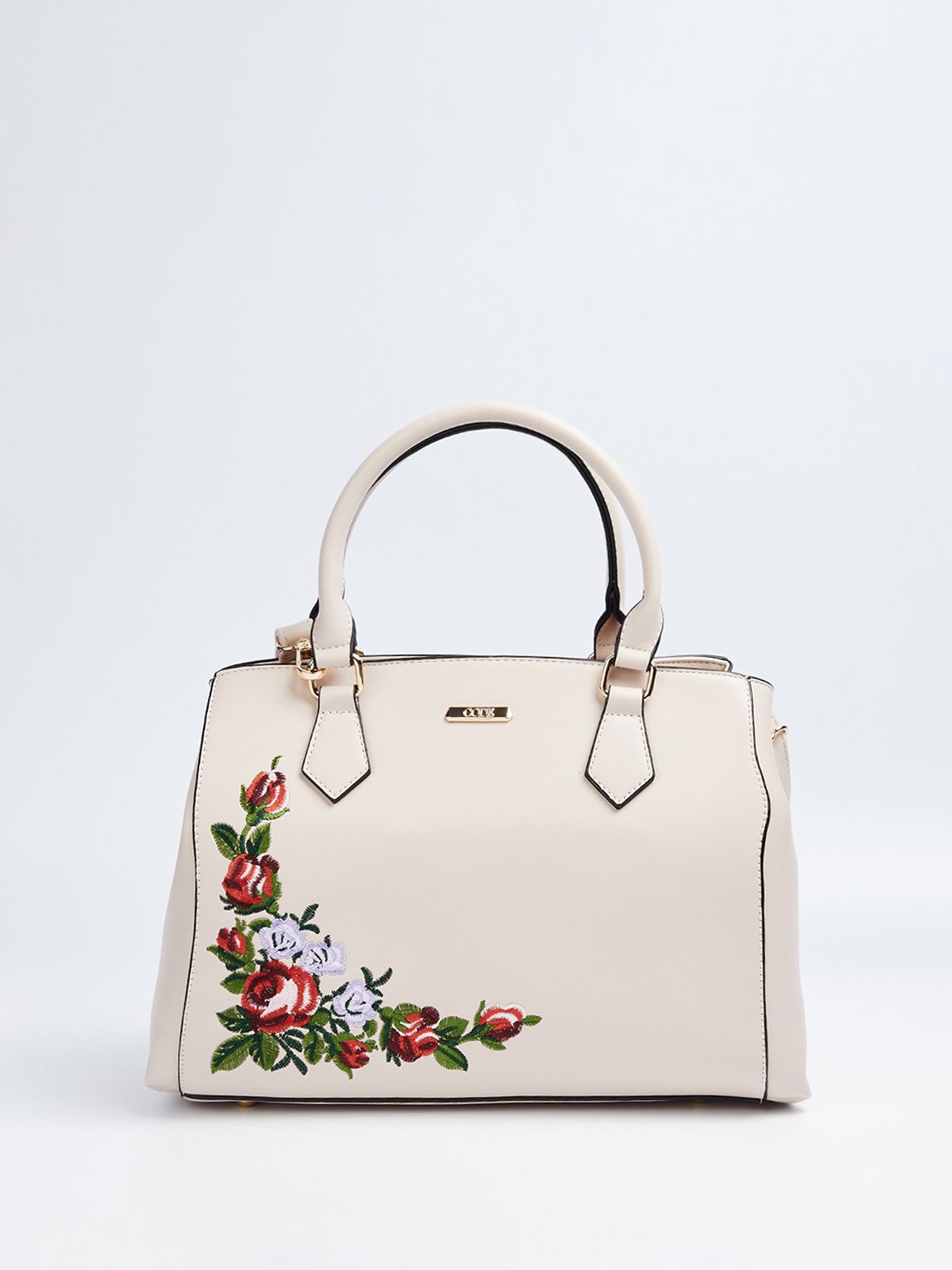

CODE by Lifestyle Women Floral Embroidered Structured Satchel Bag, Off white