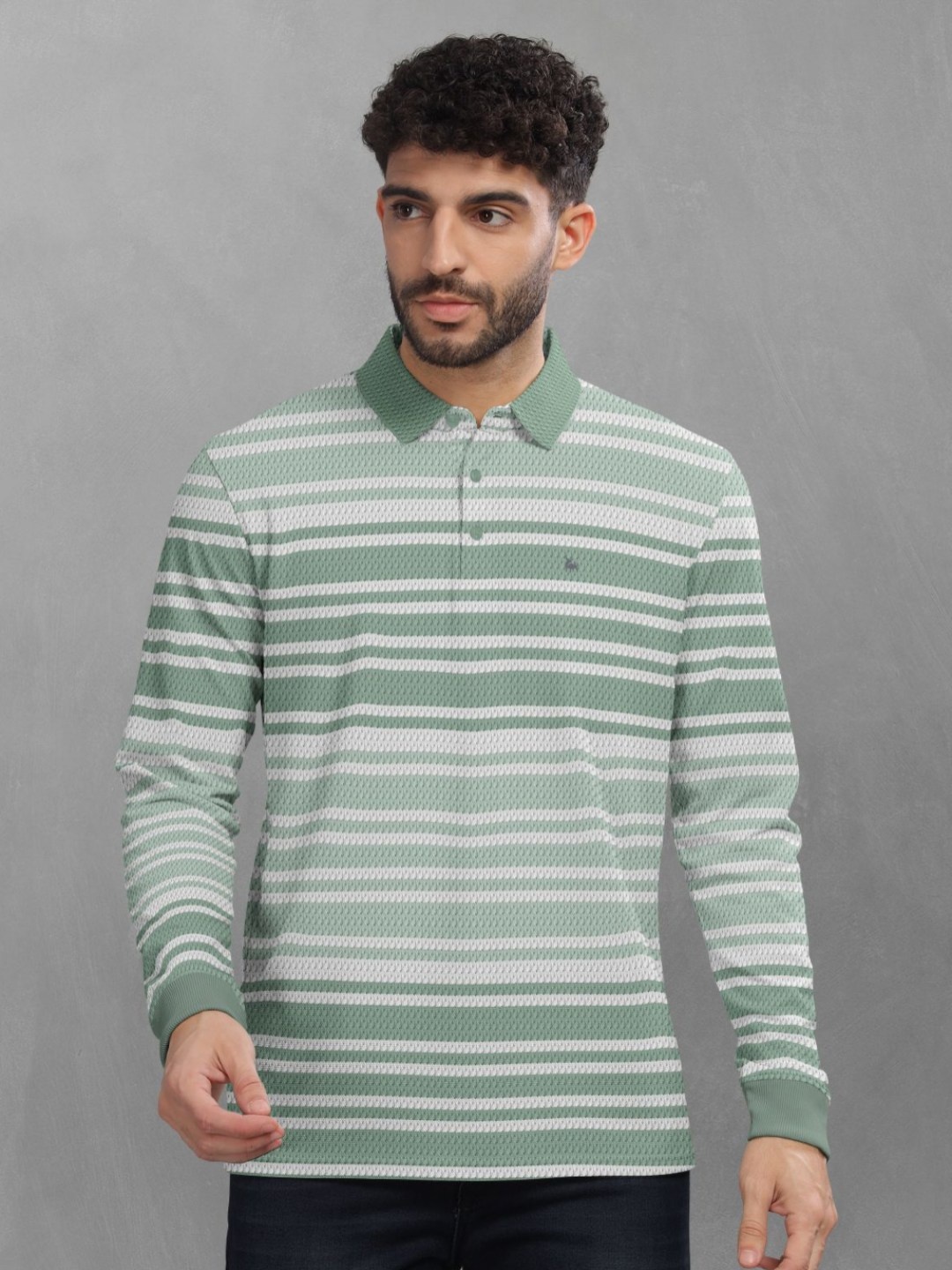 

BULLMER Men Striped Polo Collar Cotton T-shirt, Blue