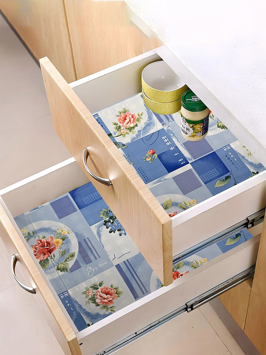 

Kuber Industries Blue & Orange 3 Pieces Printed Water Resistant Shelf Liner Organisers