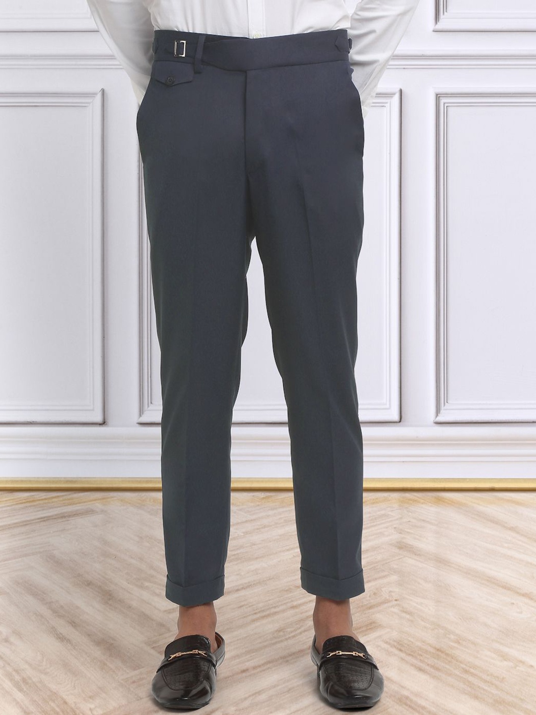 

KLOTTHE Men's Cotton Rich Solid Slim Fit Gurkha pants, Blue