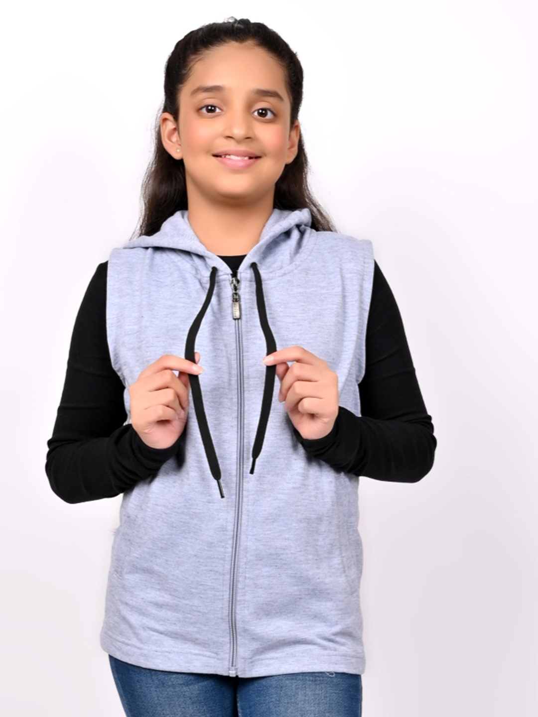 

BAESD Girls Pack Of 3 Solid Hooded Fleece Front Open Sweatshirts, Grey