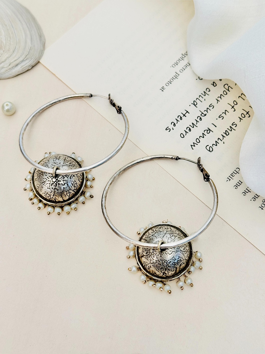 

ABDESIGNS Silver Plated Beaded Enthralling Classic Hoop Earrings