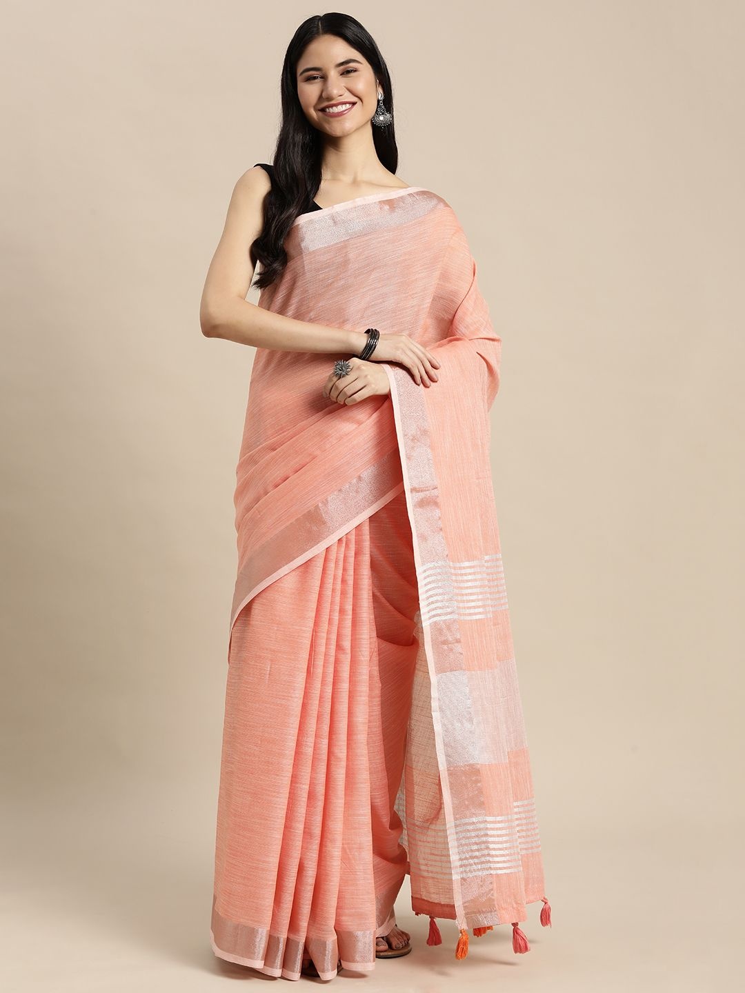 

Fashion Petals Woven Design Zari Tussar Saree, Peach
