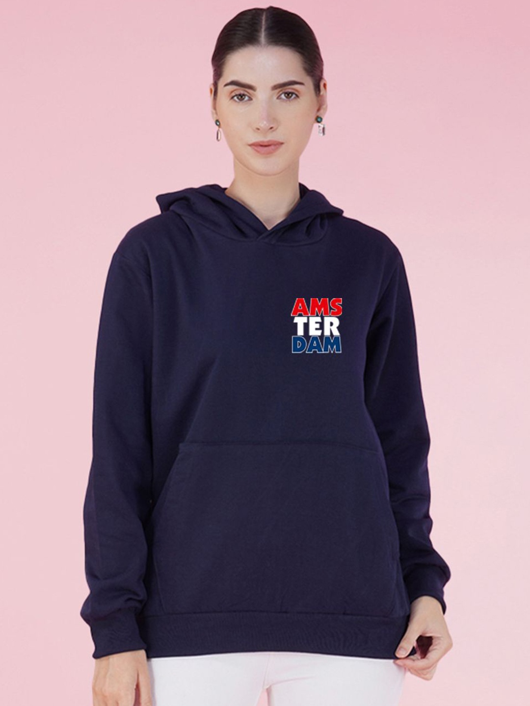

NUSYL Printed Hooded Oversized Sweatshirt, Navy blue