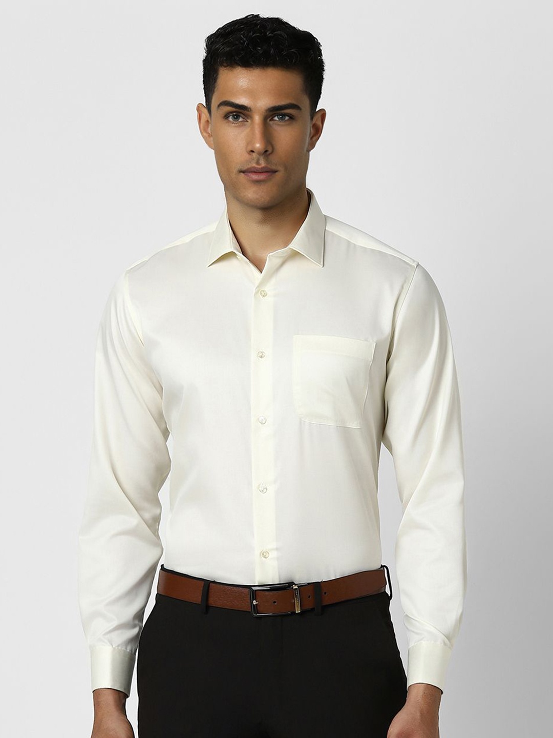 

Van Heusen Men Spread Collar Solid Cotton Slim Fit Formal Shirt, Cream