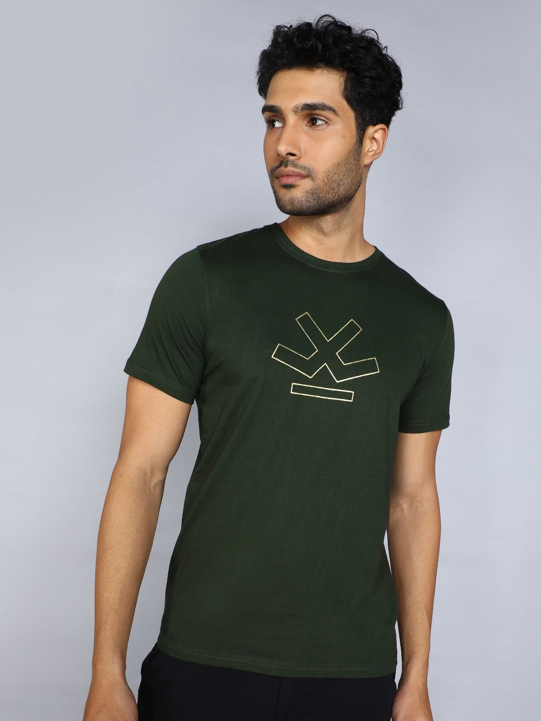 

WROGN Men Graphic Printed Round Neck Cotton T-shirt, Olive