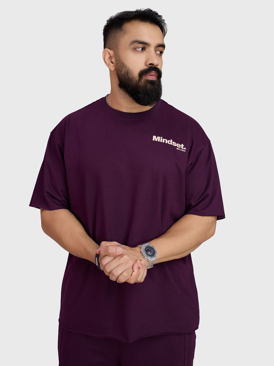 

FUAARK Men Abzorb Typography Printed Round Neck Cotton Oversized T-shirt, Purple