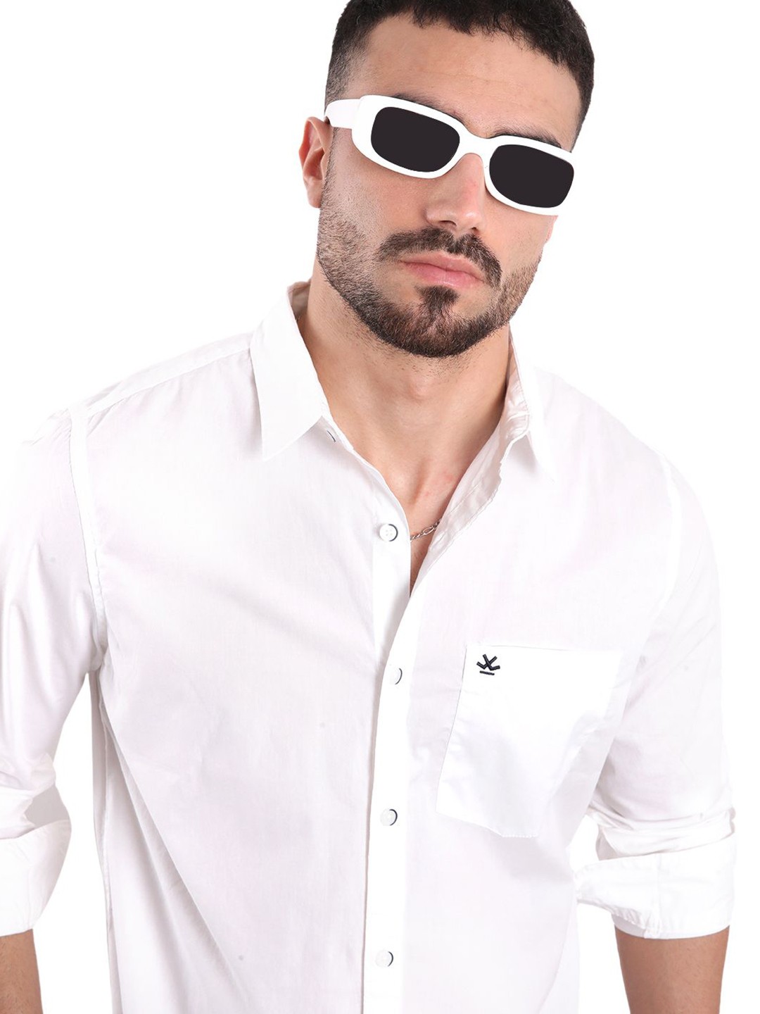 

WROGN Men Spread Collar Solid Cotton Casual Shirt, White