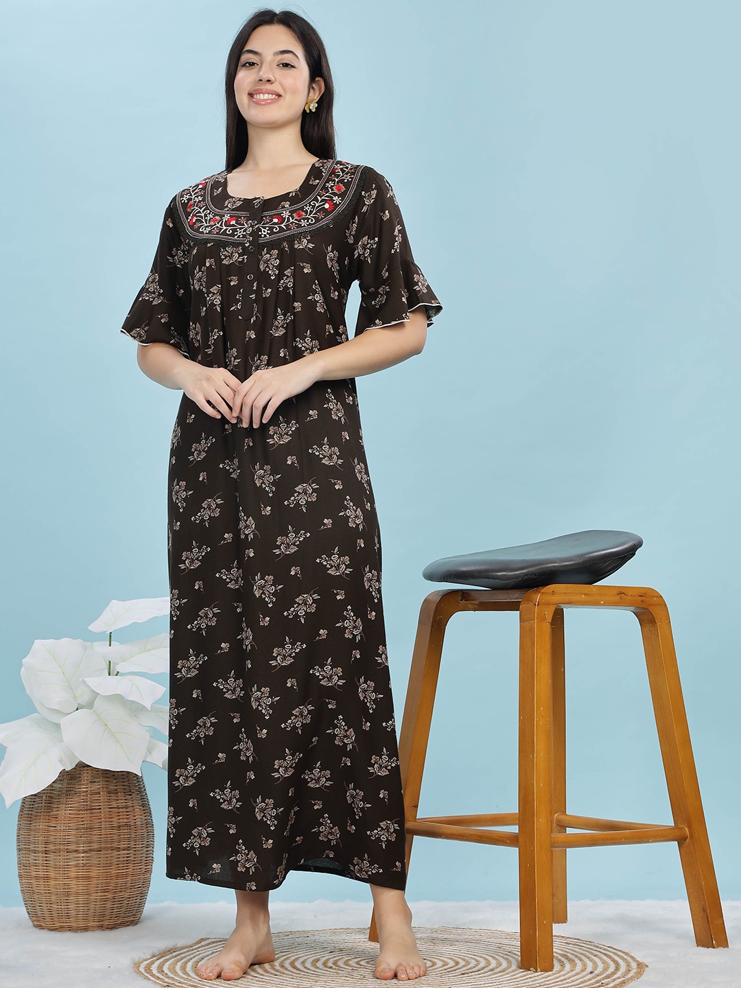 

9shines Label Printed Maxi Nightdress, Green