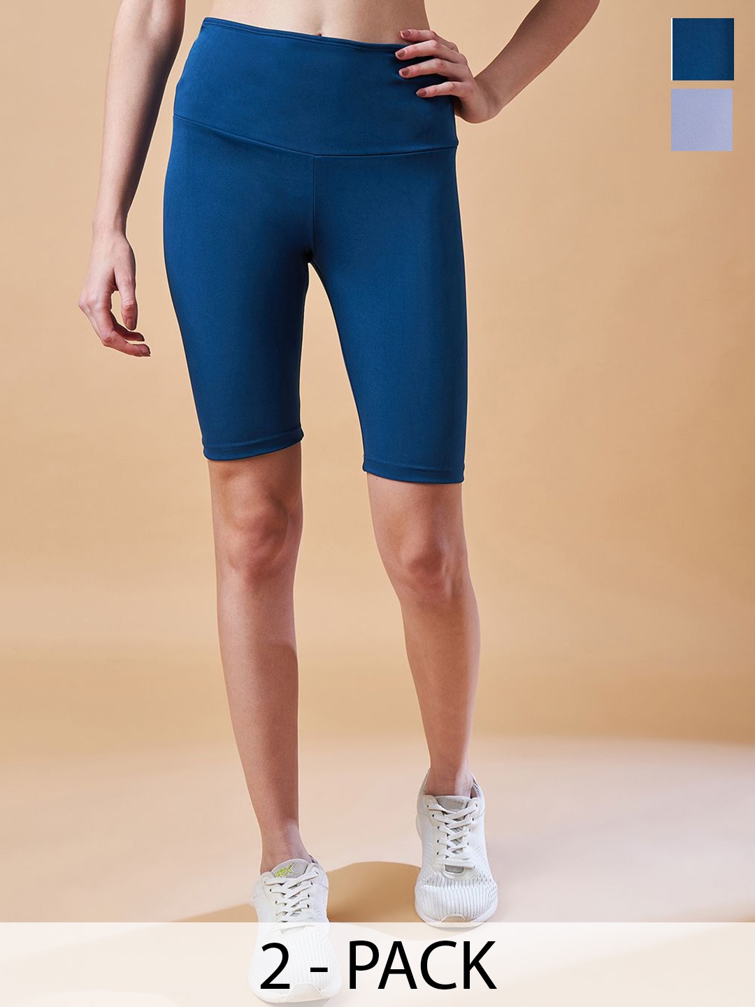 

COLOR CAPITAL Women Pack Of 2 High-Waisted Gym Tights, Navy blue