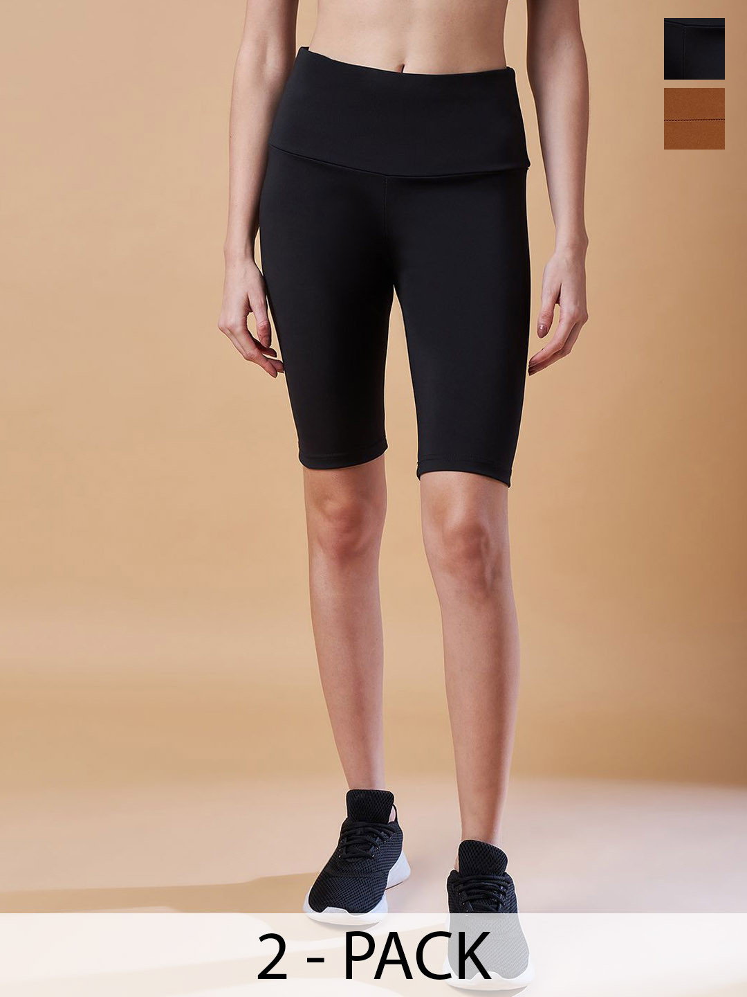 

COLOR CAPITAL Women Pack Of 2 High Rise Above Knee Gym Tights, Black