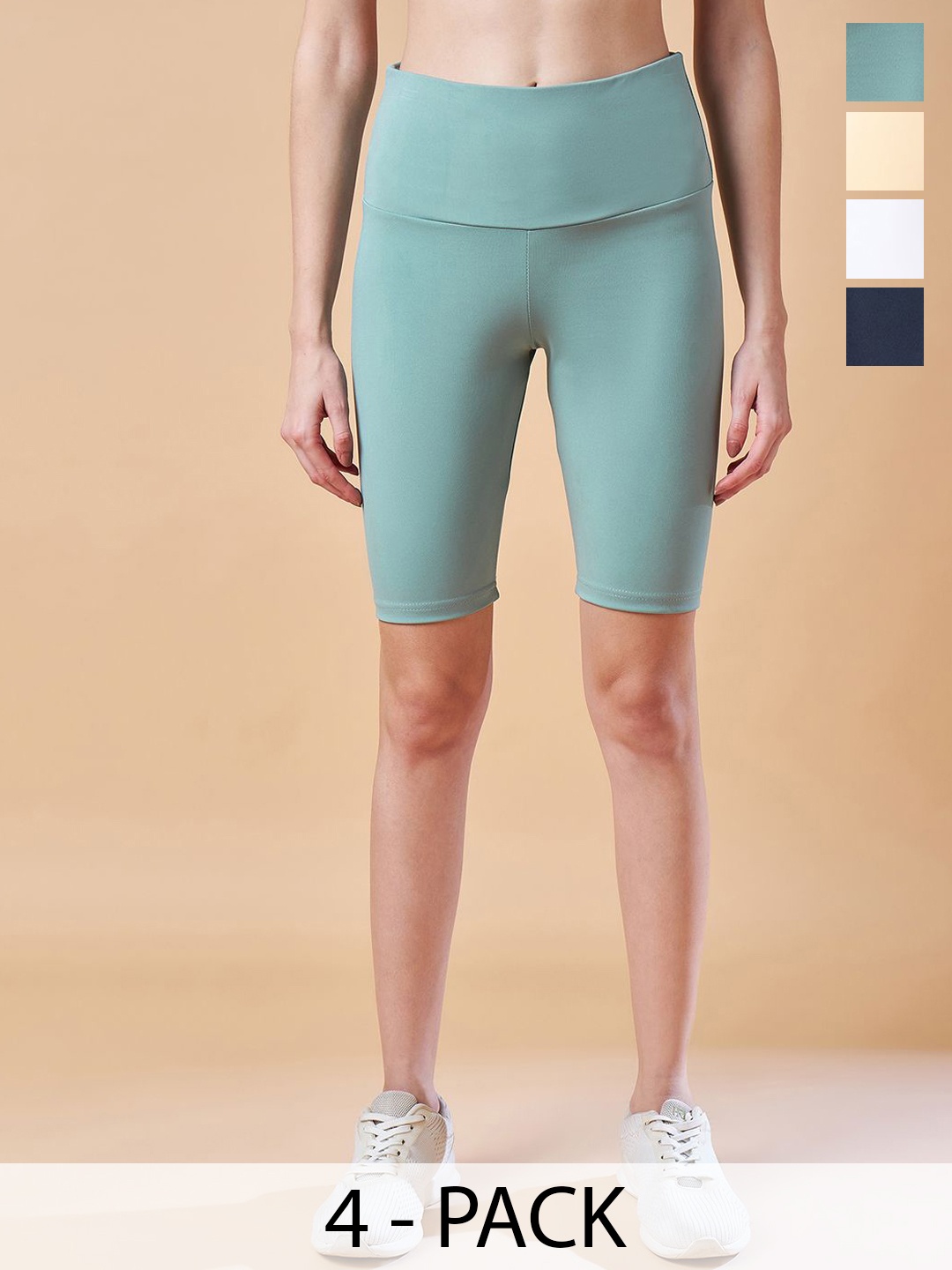 

COLOR CAPITAL Pack Of 4 Women Above Knee Length Cycling Tights, Green