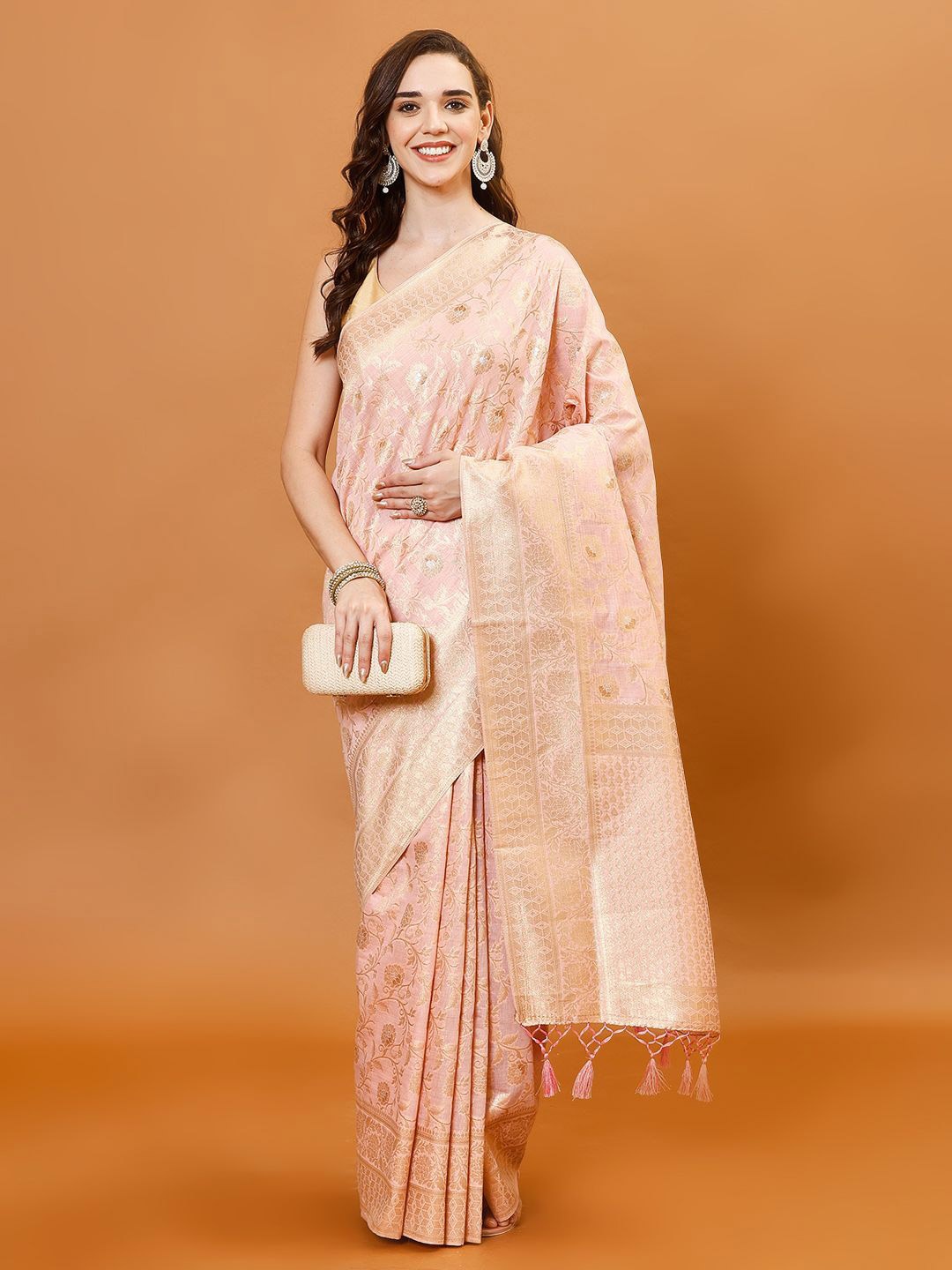 

Meena Bazaar Woven Design Zari Saree, Pink