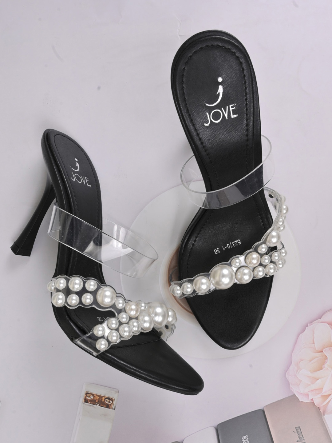 

Jove Embellished PU Party Slim Heeled Sandals, Black