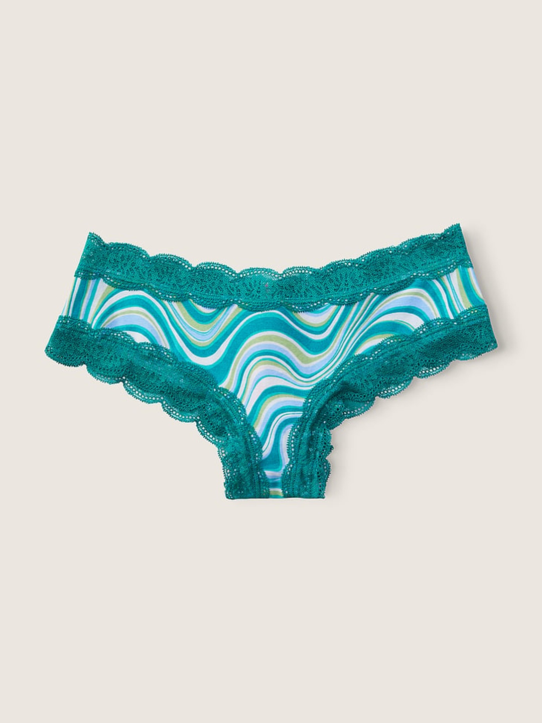 

Victoria's Secret Women PINK Printed Everyday Lace-Trim Cheekster Panty, Sea green