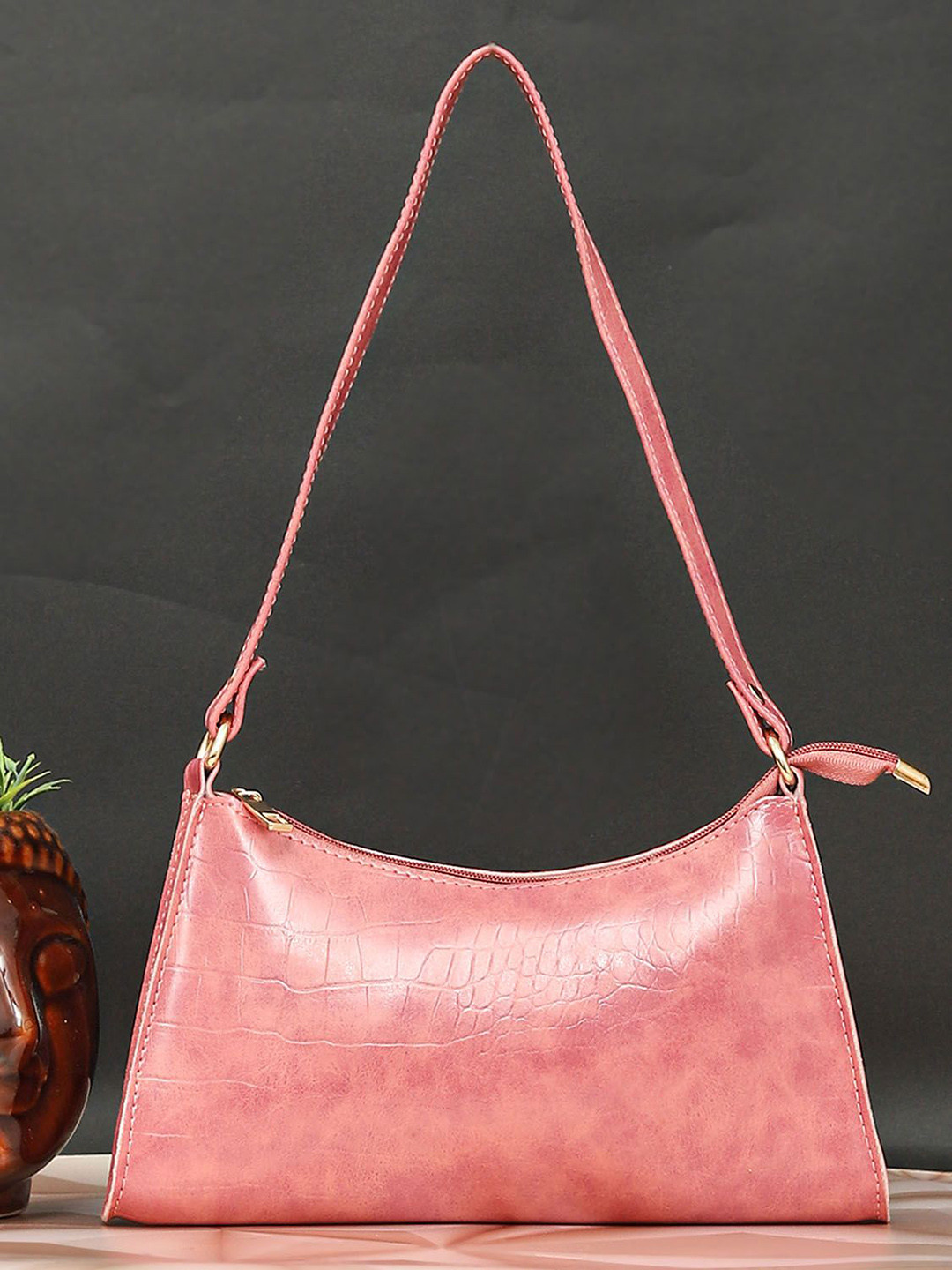 

Bagsy Malone Women Textured Structured Sling Bag, Pink