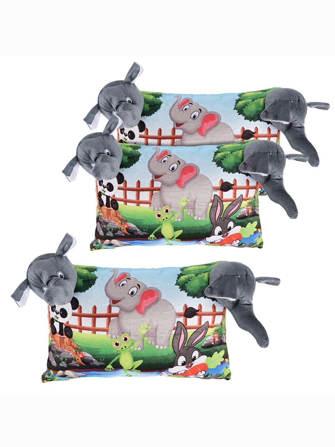 

Kuber Industries Grey & Green 3 Pieces Cotton Filled Cotton Ultra Soft Baby Pillow