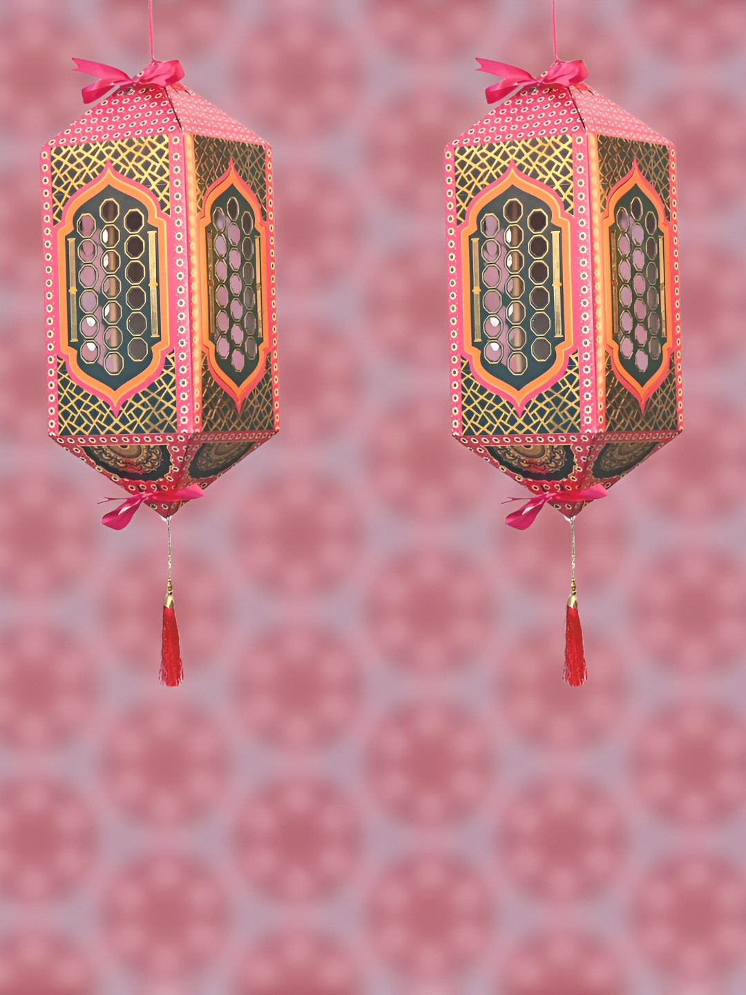 

Special You Pink & Green 2 Pieces Printed Hanging Kandeel Festive Decor