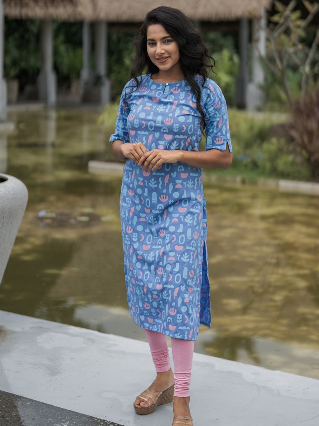 

HAY Floral Printed Straight Kurta, Blue