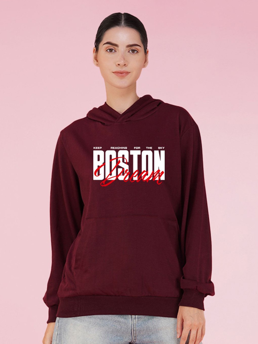 

NUSYL Typography Printed Hooded Oversized Sweatshirt, Maroon