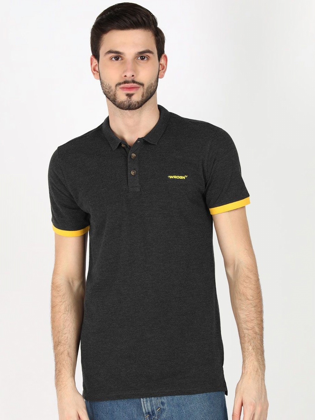 

WROGN Men Solid Polo Collar Cotton T-shirt, Grey