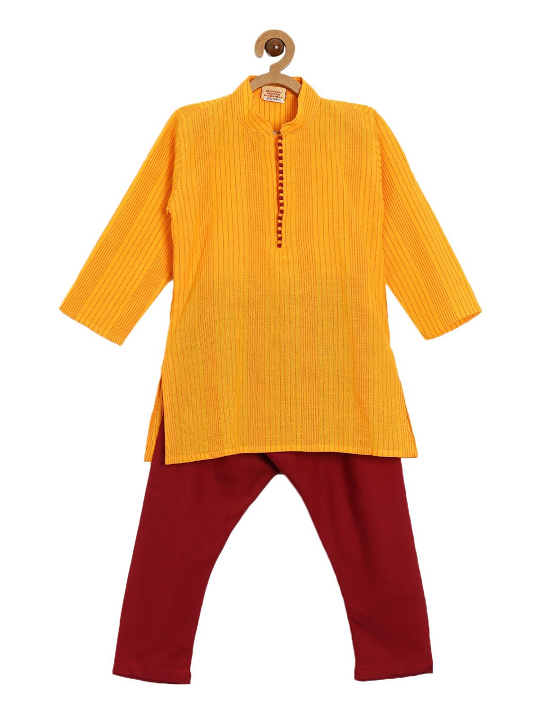 

NIRVAAN Boys Mandarin Collar Pure Cotton Straight Kurta with Pyjamas, Orange