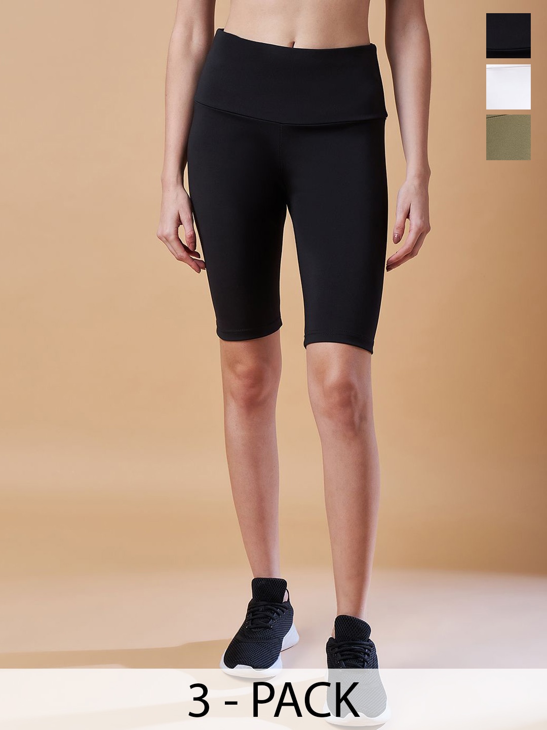 

COLOR CAPITAL Women Pack Of 3 High Rise Above Knee Cycling Tights, Black