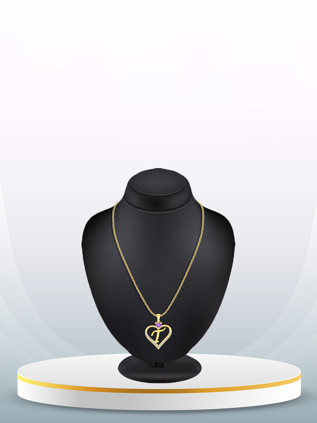 

Heer Collection Gold-Plated Cubic Zirconia Studded Heart Shaped Pendant with Chain