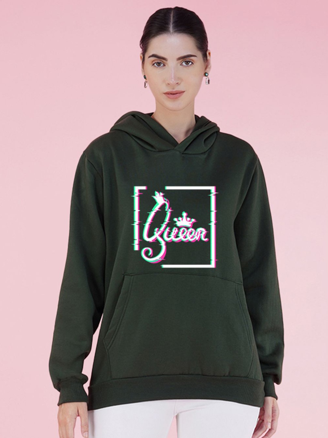 

NUSYL Graphic Printed Hooded Oversized Sweatshirt, Green