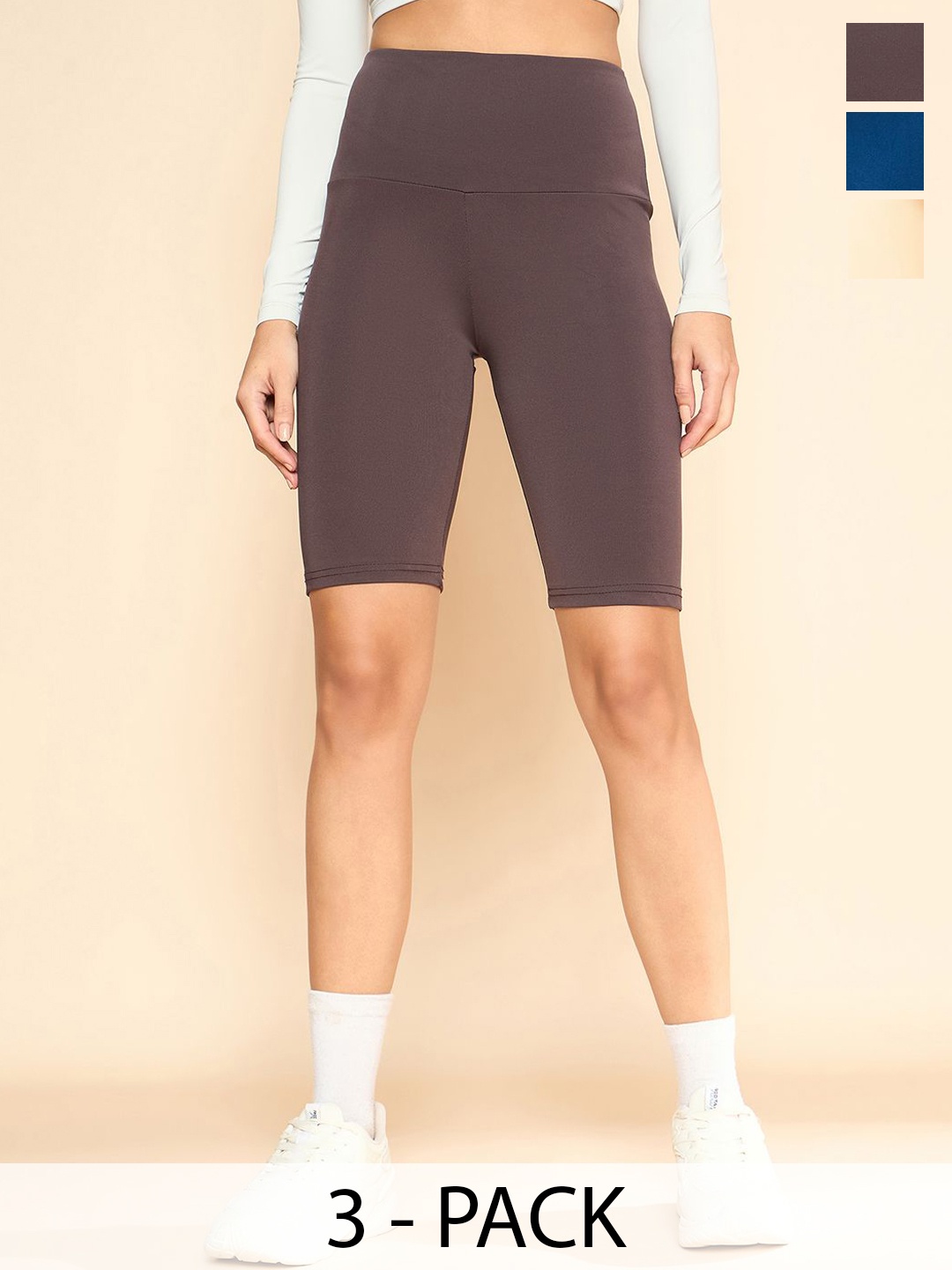 

COLOR CAPITAL Pack Of 3 Women Solid High-Rise Knee-Length Tights, Blue