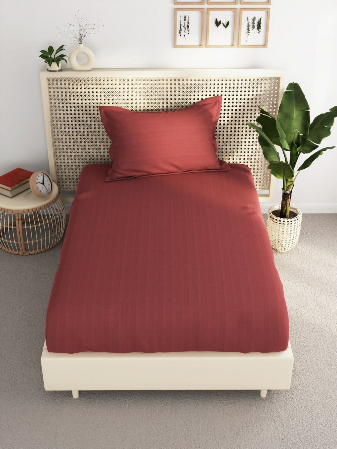 

BIANCA Rust Striped 210 TC Single Bedsheet with 1 Pillow Covers