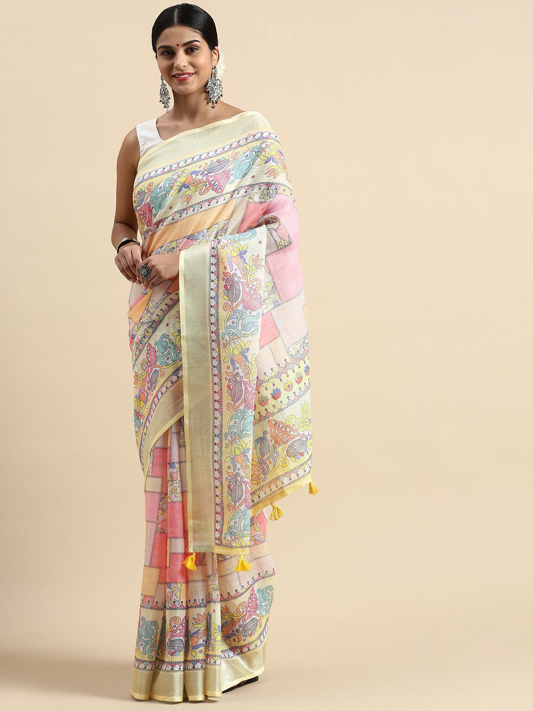

AWRIYA Pure Linen Saree, Off white