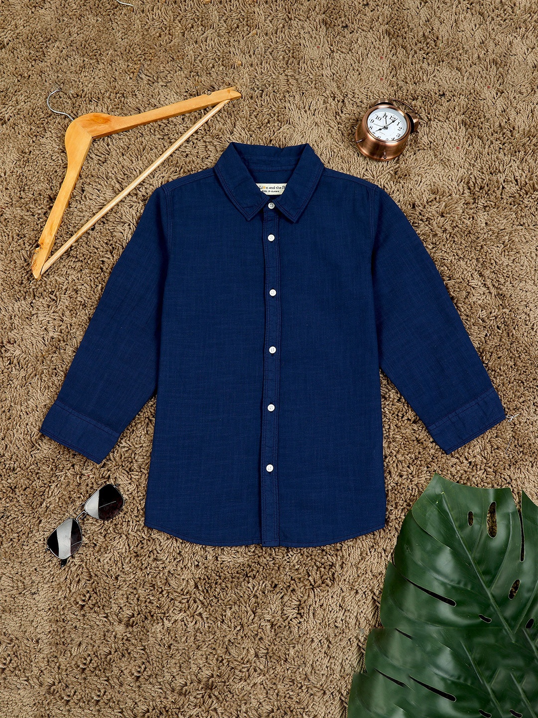 

The Lion and The Fish Boys Spread Collar Cotton Relaxed Fit OverDyed Full Sleeve Shirt, Blue