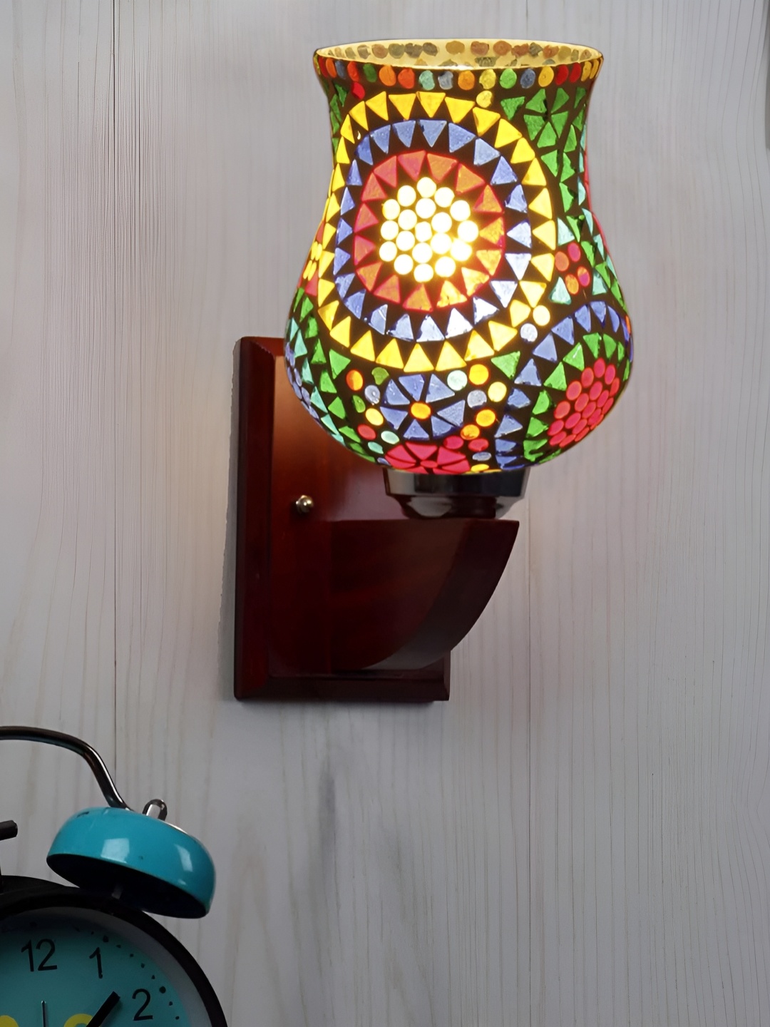 

Devansh White & Green Printed Wood Traditional Wall Lamp