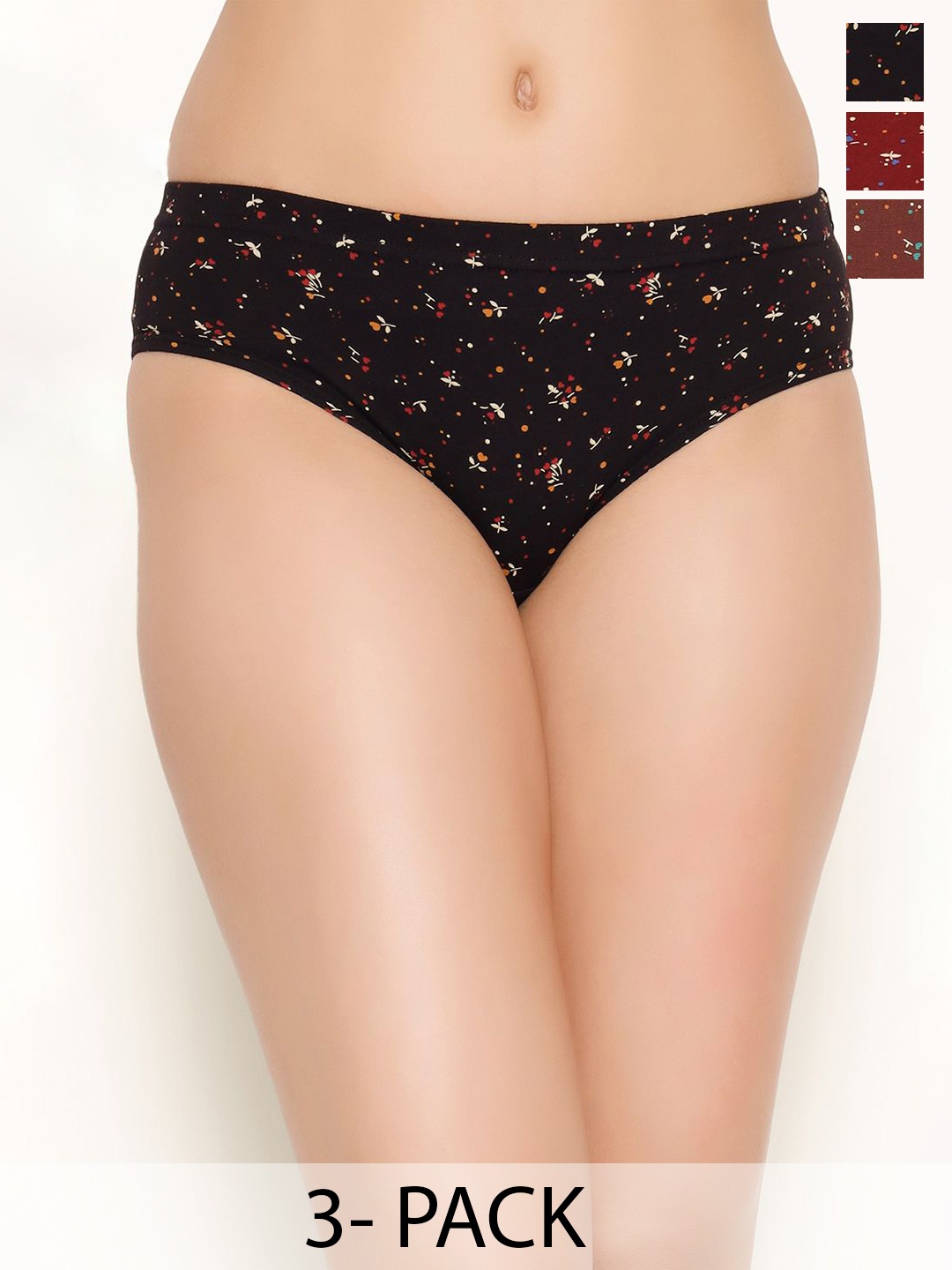 

Clovia Pack Of 3 Women Printed Cotton Mid-Rise Hipster Briefs, Black